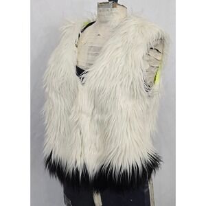 Princess Vera Wang Faux Fur Vest S/M Neon Lining Festival Shaggy Black Dip Dye